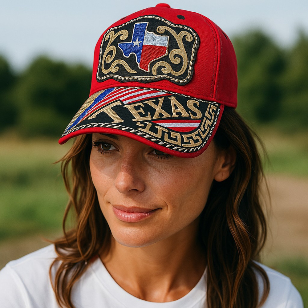 New TEXAS Embroidered Applique Bling Mesh Back Red Trucker Hat Cap Strapback
